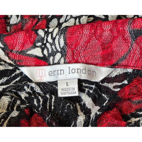 ERIN LONDON BLACK WHITE & RED SHEER JACKET STYLE LONG SLEEVE WOMEN'S SHIRT SZ LG - Picture 3 of 7